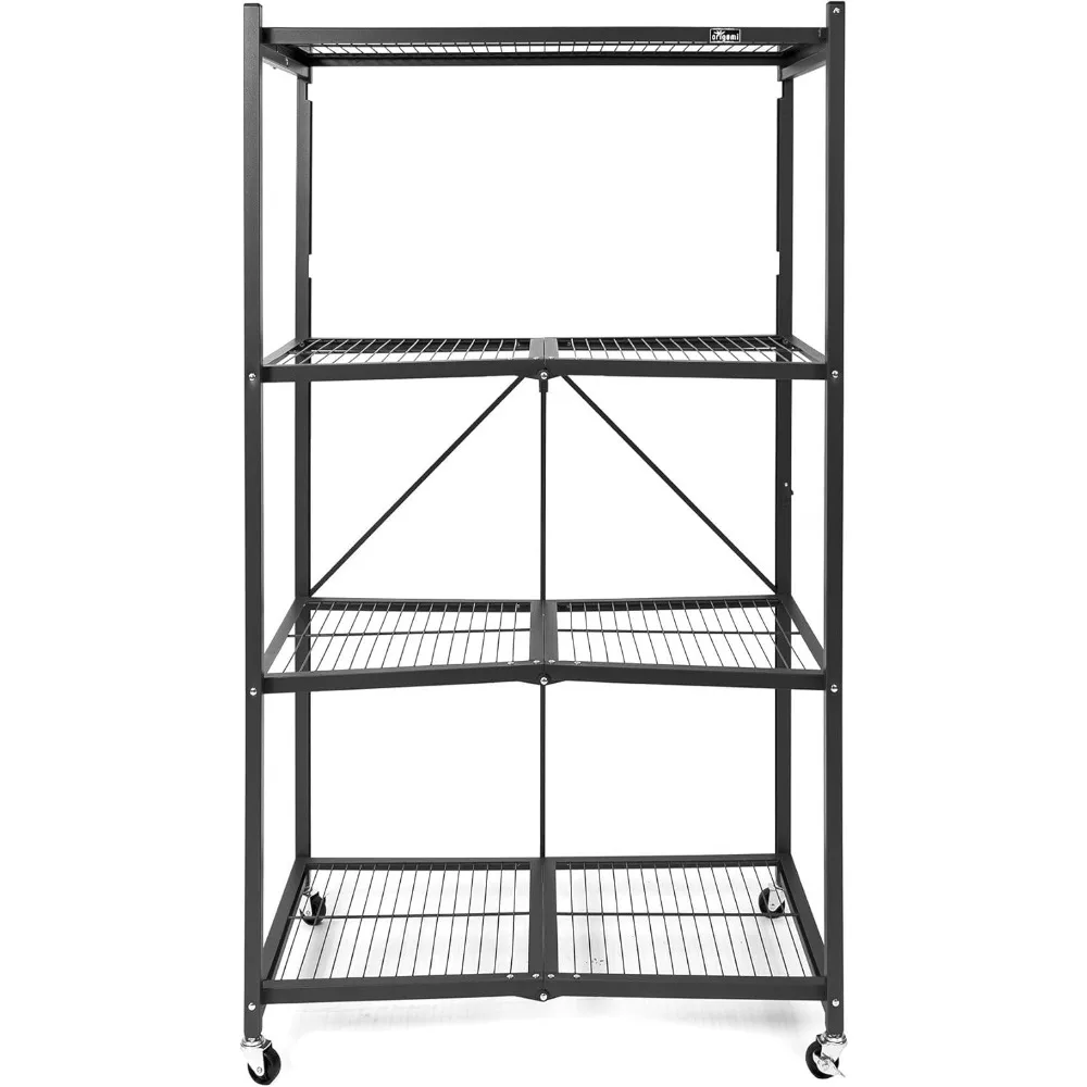 R5 Foldable 4-Tier Garage Shelving Heavy Duty Shelving with Wheels, Metal Storage Rack Holds 1000 pounds