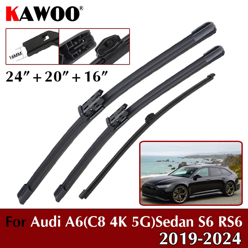 

24"+20"+16" Set Car Wiper Blade For Audi A6 (C8 4K 5G) Sedan S6 2019-2024 Windscreen Front Rear Wipers Blade Set Car Accessories