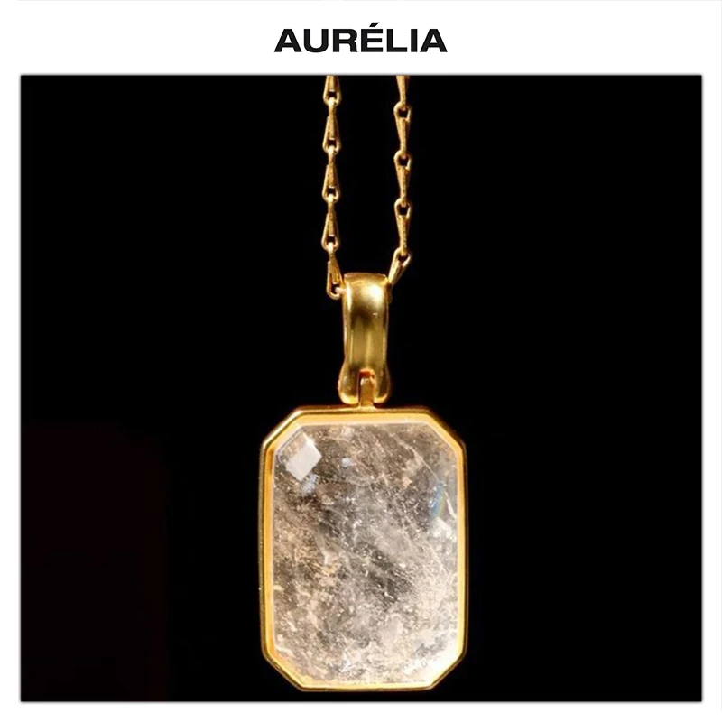 Vintage Large Square Natural Crystal Pendant Necklace Women Top Quality Europe Jewelry Trend