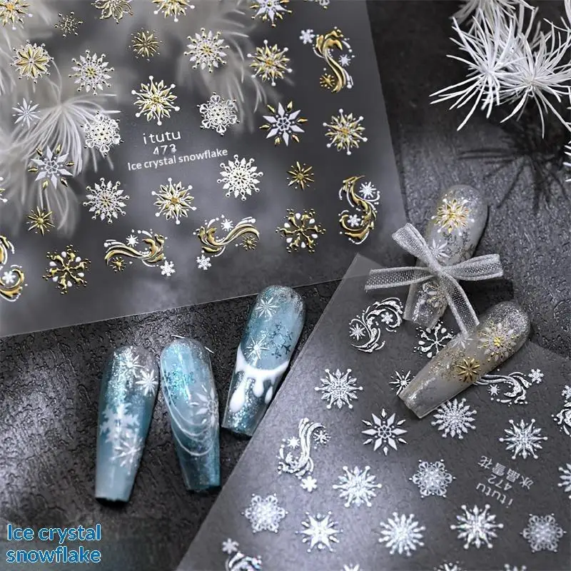 جميلة ندفة الثلج القوس كريستال الكرة مسمار الفن ملصق النقش ذاتية اللصق مسمار ملصق السنة الجديدة عيد الميلاد مانيكير الشارات هدية #1