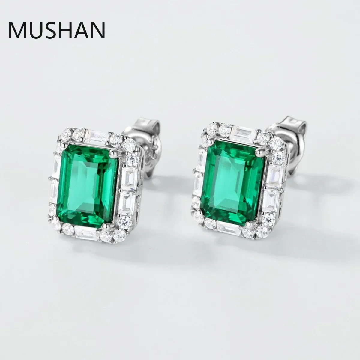 MUSHAN Luxury Jewelry S 925 Sterling Silver Stud Earrings Women GRC Certificated Lab Grown Emerald Earrings Stud Ear Pin Jewelry 3