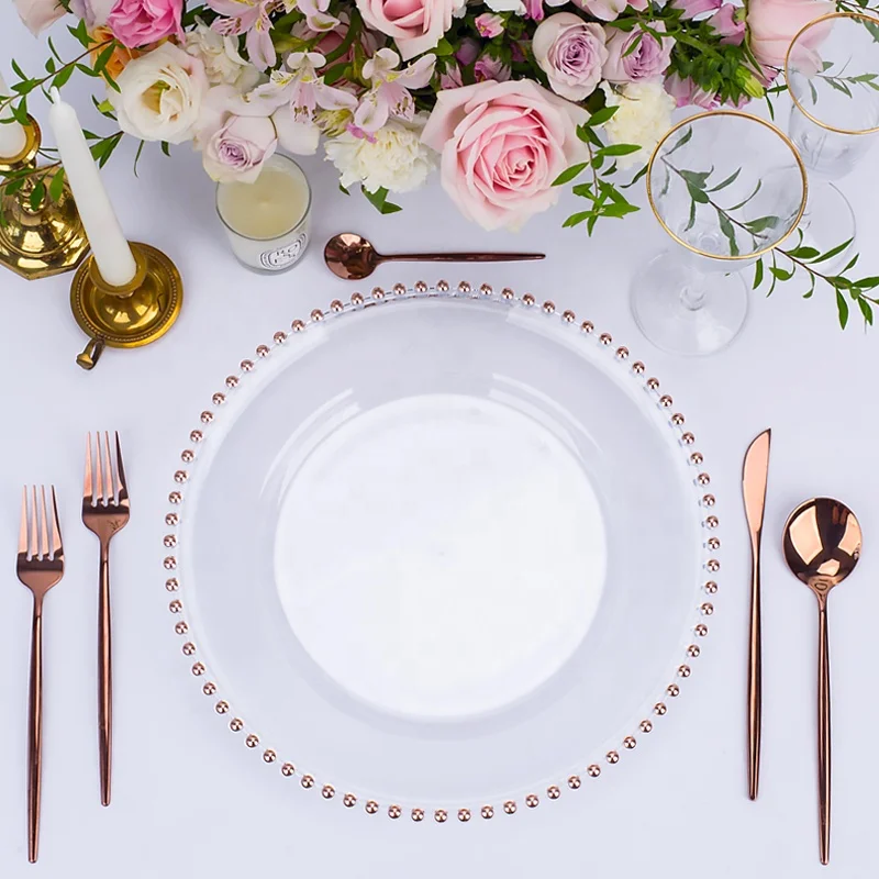 50 Pcs Round Acrylic Gold Silver Transparent Decoration Beading Brass Wholesale Charger Plates Hot Selling Wedding Table Setting