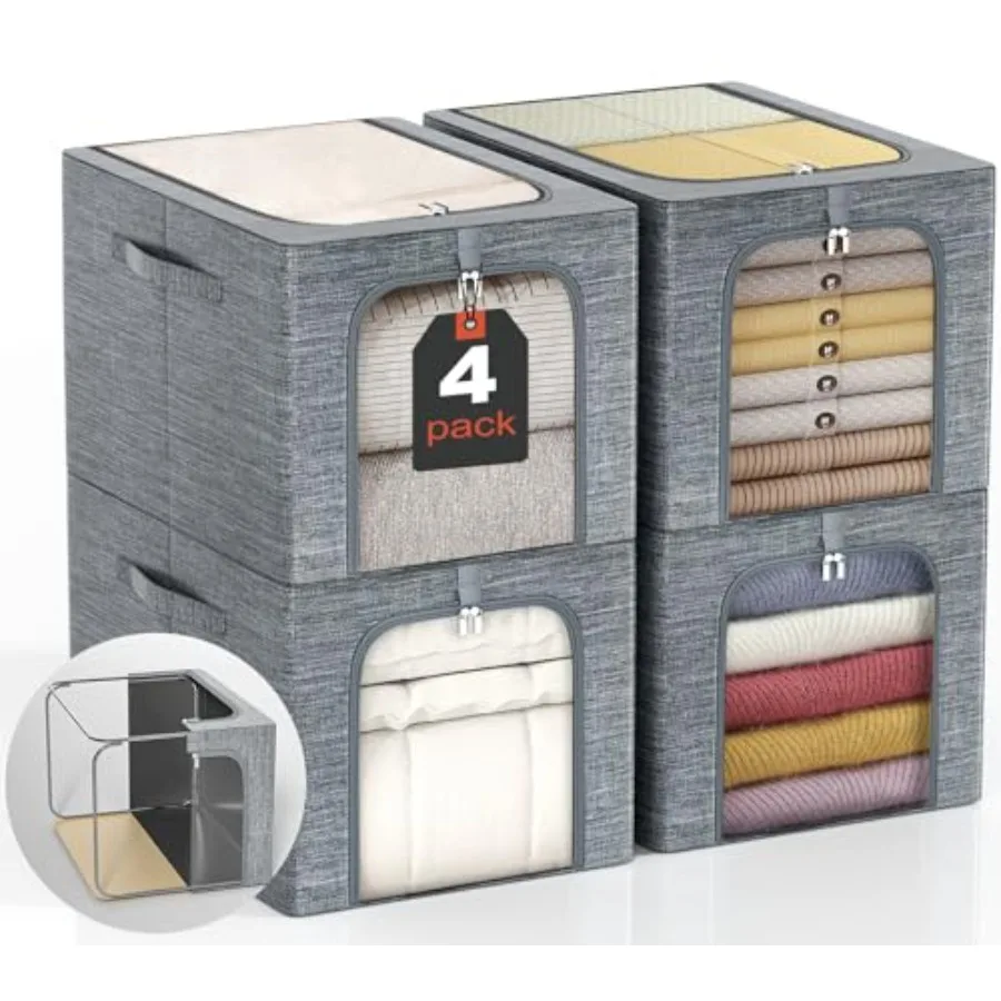 

Контейнер для хранения одежды с металлическим каркасом: Штабелируемый контейнер для хранения в шкафу с крышкой и прозрачным окном, коробки для хранения свитеров