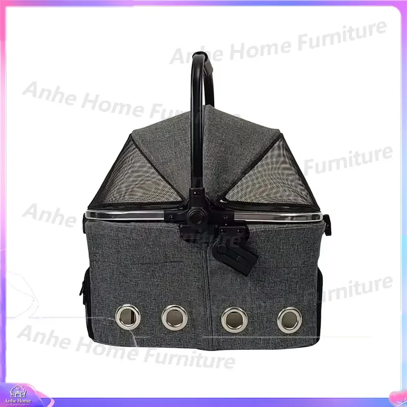 Foldable Pet Stroller Double Layer Umbrella Waterproof Dog Cat Carrier Trolley Adjustable Anti Squeeze Comfortable Travel