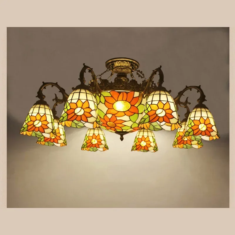 

CEDRIC Tiffany European Living Room PendantLamp Vintage Creative Color Glass restaurant Bedroom Hotel Villa Chandelier