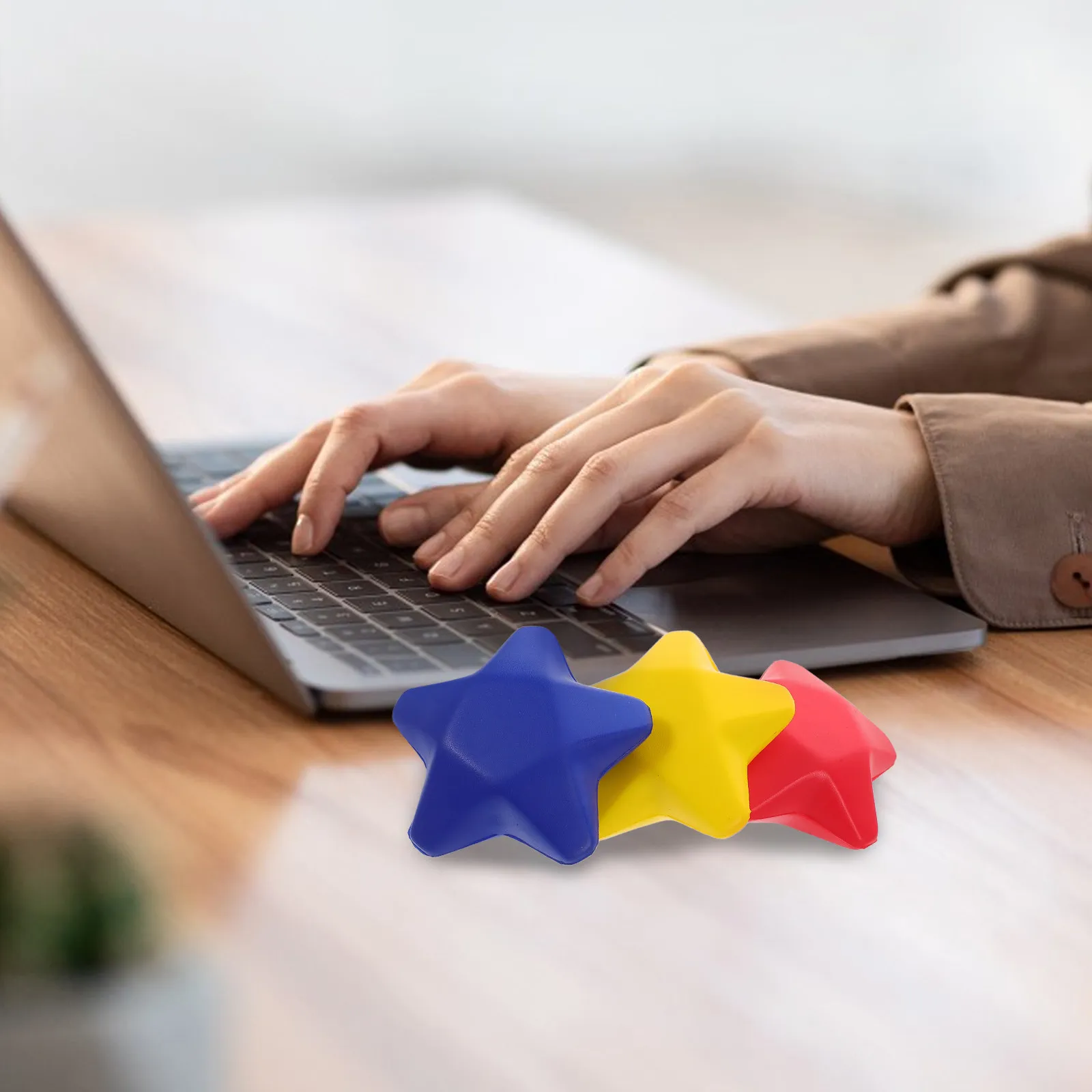 6Pcs PU Foam Star Stress Balls – Red Yellow Blue Squeeze Toys for Sensory Relief, Grip Strength & Fidget Fun
