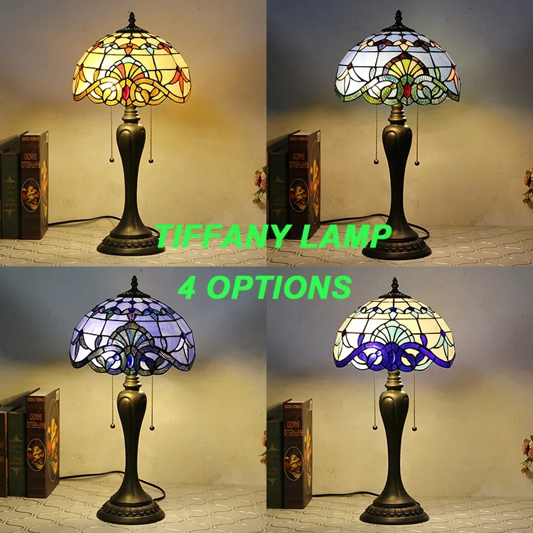 

Baroque Table Lamps Tiffany Style Stained Glass Lampshade Desk Lamp With Vintage Base