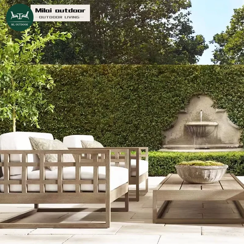 

Factory Hot Selling Outdoor Teak Sofa Villa Courtyard Modern Seat Hotel Garden Wood Chair Combination Furniture