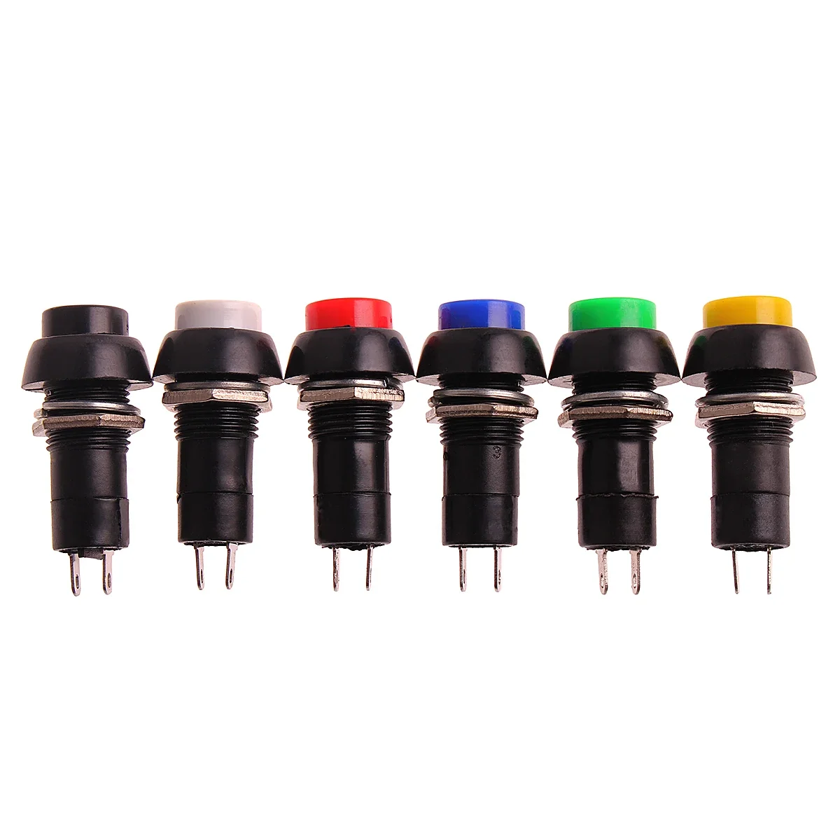 Afbeelding 4: 6PC PBS-11A PBS-11B 12mm zelfsluitende zelfherstellende plastic drukknop Momentary 3A 250V AC 2PIN 6 kleuren