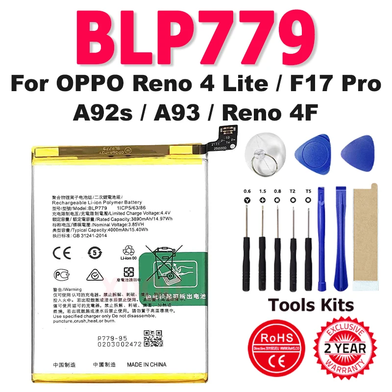 BLP779 4000mAh Phone Battery for OPPO A92S A93F 17PRO with Free Tools Kits OPPO RENO 4 5G 4 LITE Replacement Battery