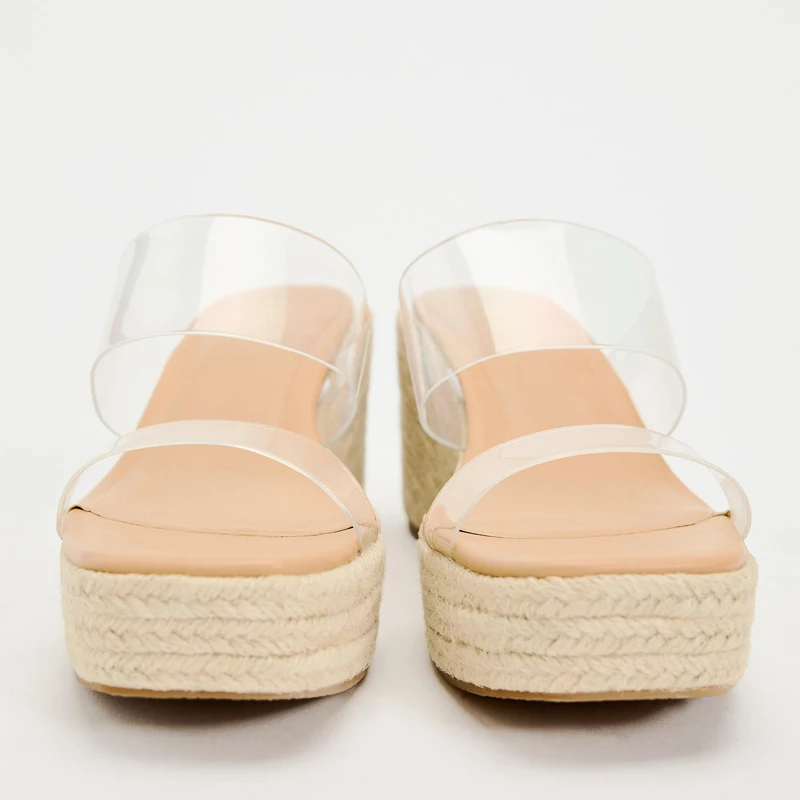 

Новые летние женские сандалии, желтые льняные туфли на каблуке, модная уличная одежда, сабо без шнуровки, резиновая подошва на высоком каблуке с круглым носком