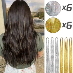 Tinsel Hair Extension 12pcs Glitter Sparkling Shinny Fairy Akcesoria do włosów dla kobiet i dziewcząt na Boże Narodzenie Nowy Rok Halloween