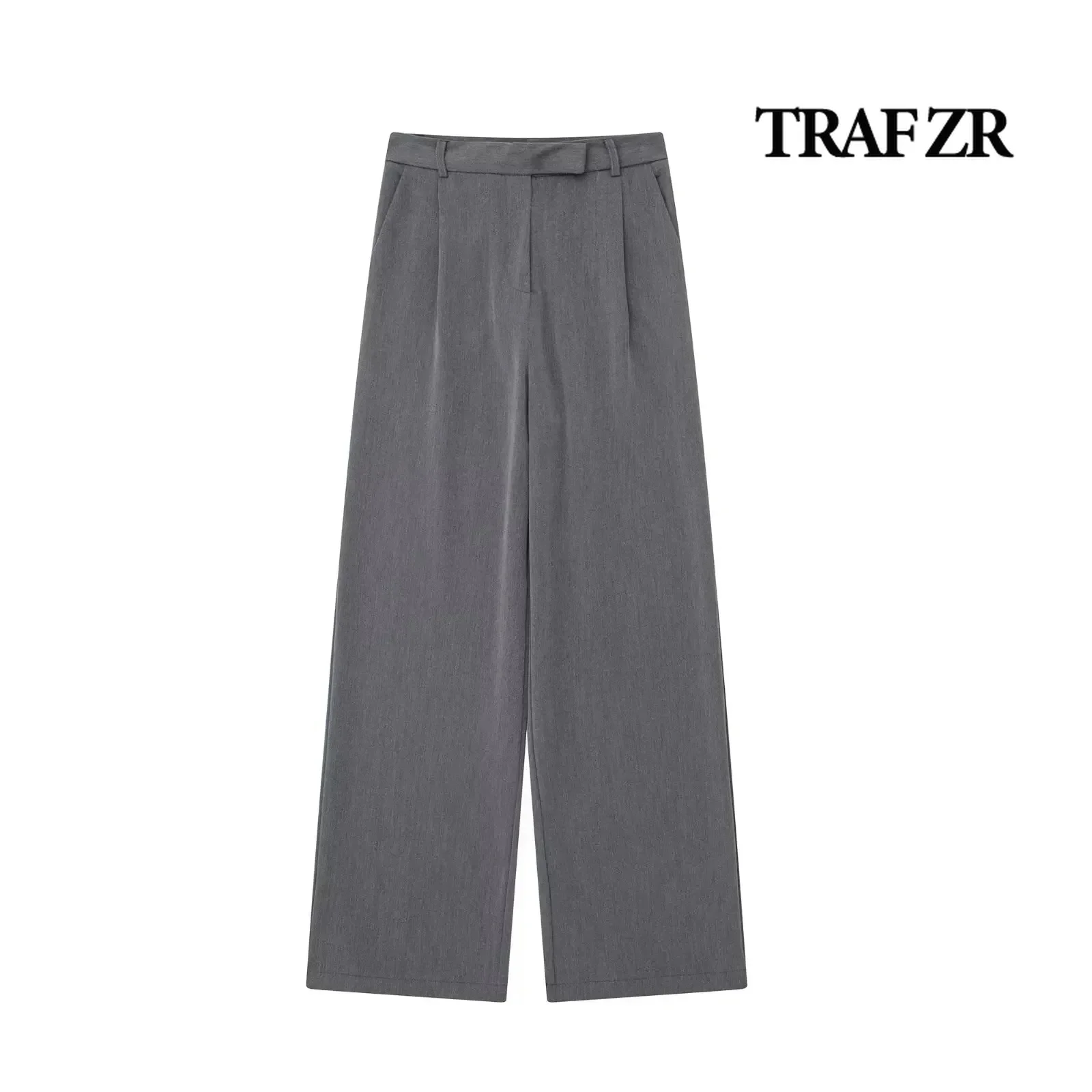 TRAFZR Suits Pants for Women Korean Style Casual High Waist Fashion Office Ladies Elegant Black Straight Suit Trousers 2024