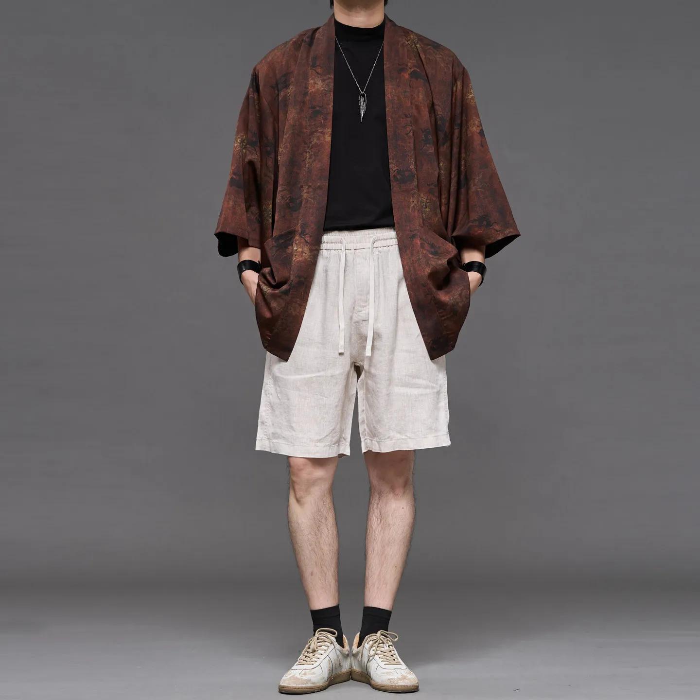 High Quality Linen Japanese-Style Retro Jute Color New Chinese Style Old Money Men's All-Match Five Points Straight Shorts
