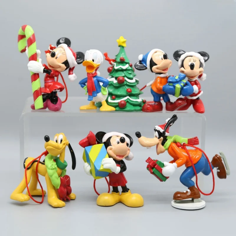 New 6pcs Disney Mickey Mouse Minnie Goofy Plut Donald Daisy Duck Christmas Series Anime Model Toy Collection Ornaments Xmas Gift