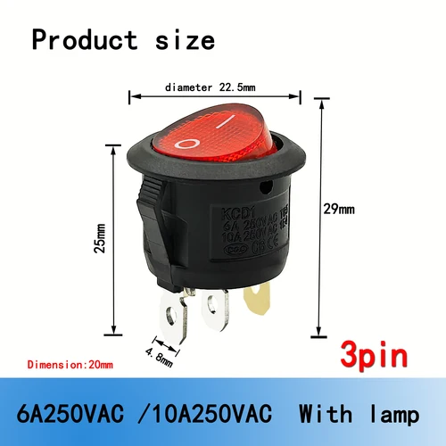 Imagen 2 del producto 1 uds/5 uds/10 uds/50 Uds KCD1 interruptor basculante redondo ON-OFF 2 posiciones 6A/250VAC 10A/250VAC interruptor de alimentación luces de botón de coche