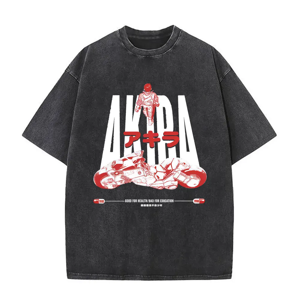 

Washed Vintage Anime Akira Japanese Science Fiction Cartoon Movie Shotaro Kaneda T-shirt Men Women Manga Casual Cotton T Shirts