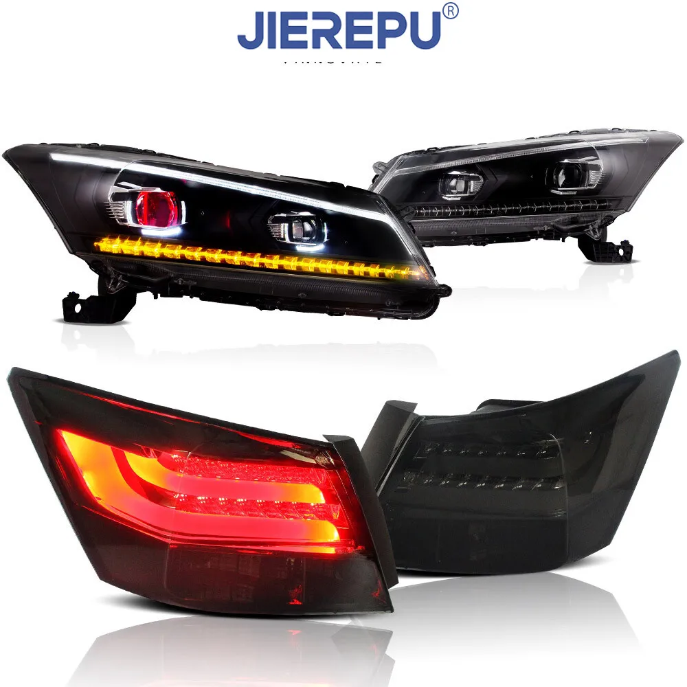 

1Pair Turn Signal LED Headlights & SMOKED Tail Lights For 2008-2012 Honda Accord Sedan 4DOOR