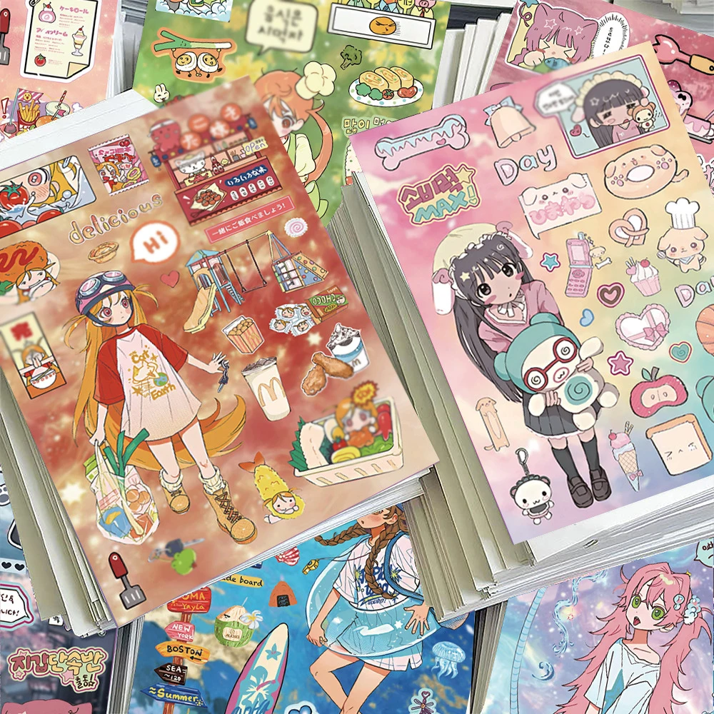 16Sheets Girl's Life Diary Graffiti Stickers Vitality Cute Girl DIY Toys for Phone Travel Bag Aesthetic Decals Creative Gifts