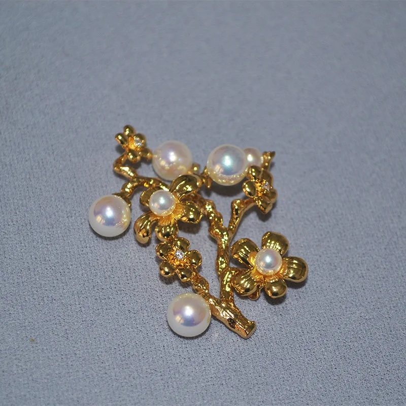 WP-016 WKT Hot Sale Luxury Pearl Tree of Pearl Carved Flower Breastpin for Birthday Accessories Gift Vintage Purity Brooch