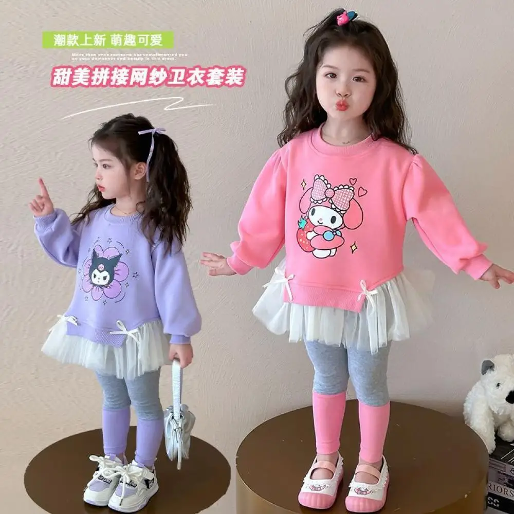

Kawaii Sanrios My Melody комплект свитшотов для девочек весна осень новый стиль Ins Kuromi пуловер с принтом модный спортивный костюм для отдыха