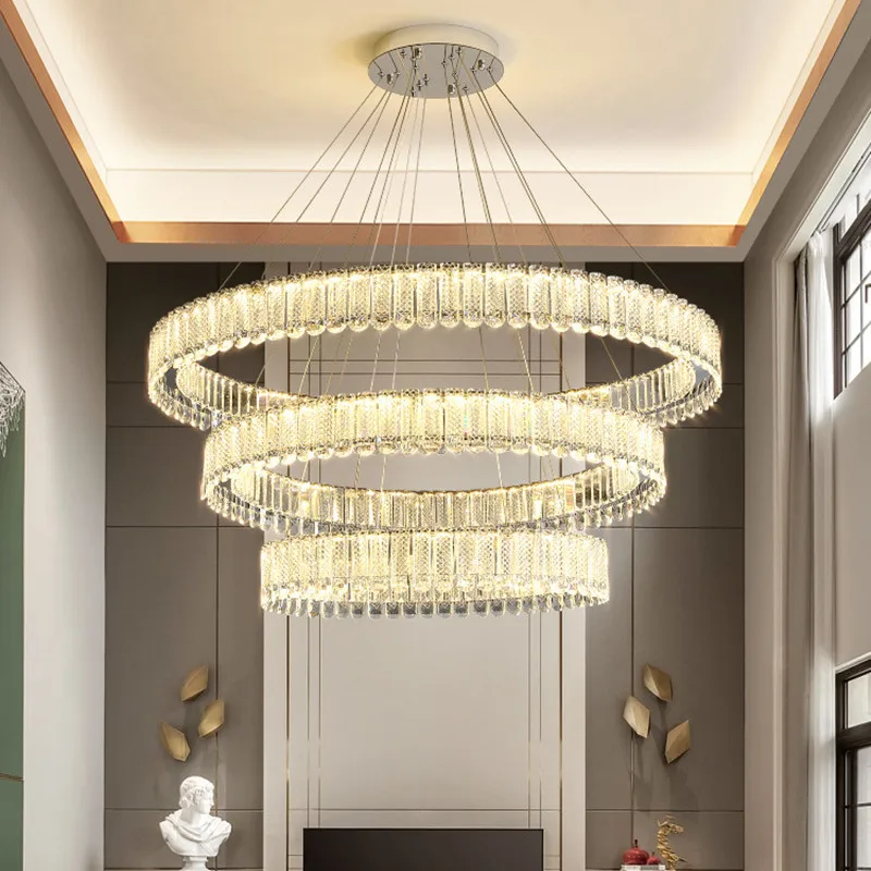 

Modern Chrome Circle Ring Led Dimmable Lights Luxury K9 Crystal Pendant Light Living Room Hanging Lamp Suspend Lamp Fixtures