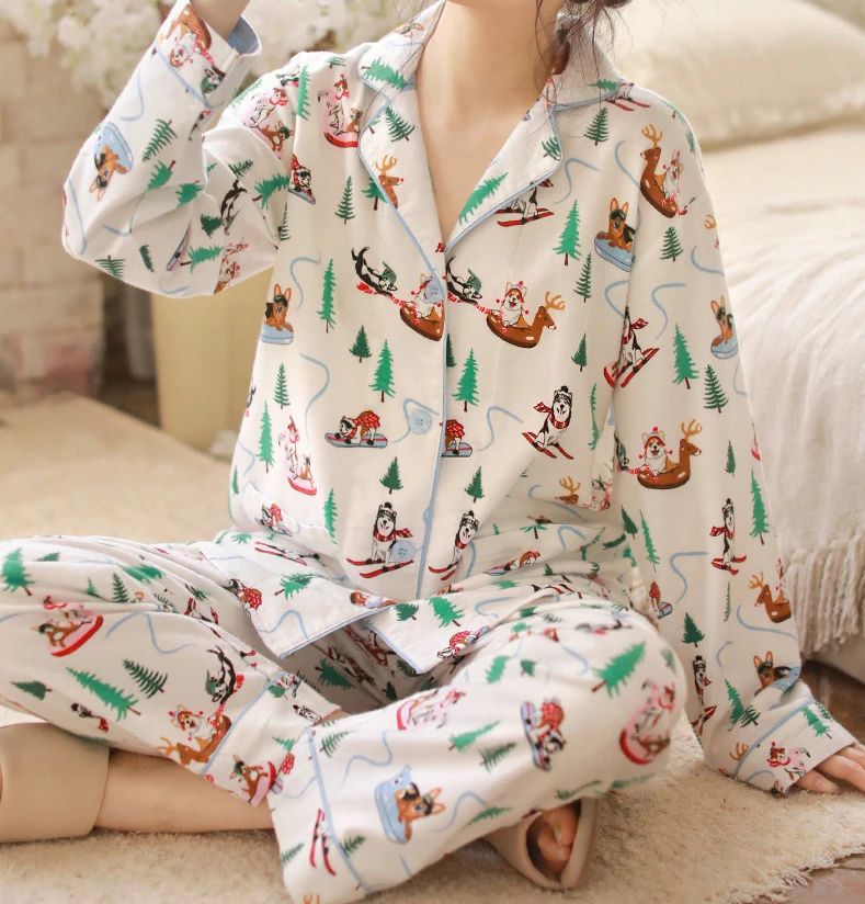 2026 Spring Autumn Winter New Home Clothes Women Cotton Pajamas Suit Cartoon Nightwear Comfort Shirt Pants Gift Loungewear image 4