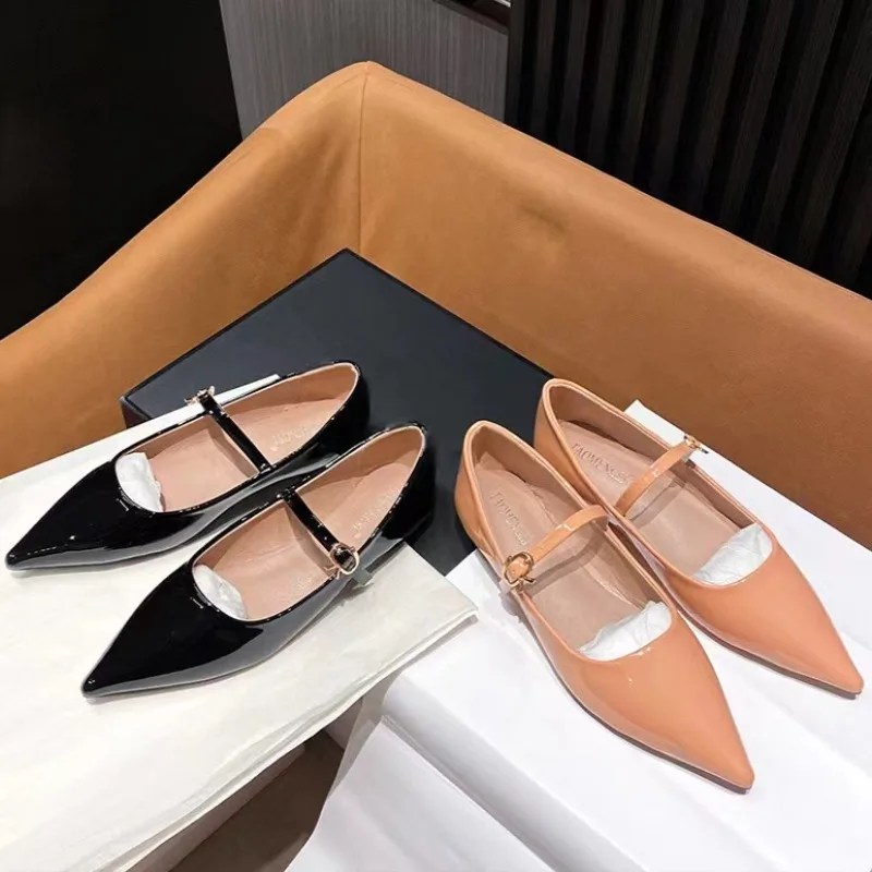 

2024 French Nude Pink Flat Shoes Summer Single Shoes New Pointed Shallow Mouth Flat Heels Soft Low Women's Shoes