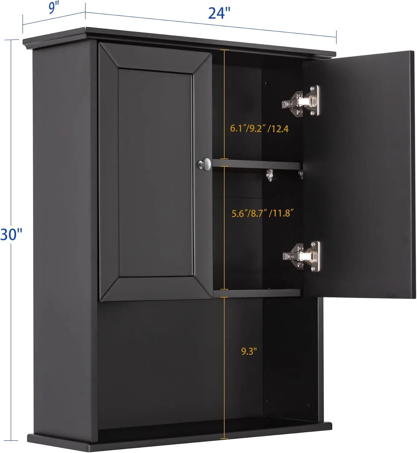 Black Wall Cabinet 24x30 Inch Wooden Over The Toilet Storage Cabinets with 2 Doors Above Toilet Storage Medicine Cabinets For