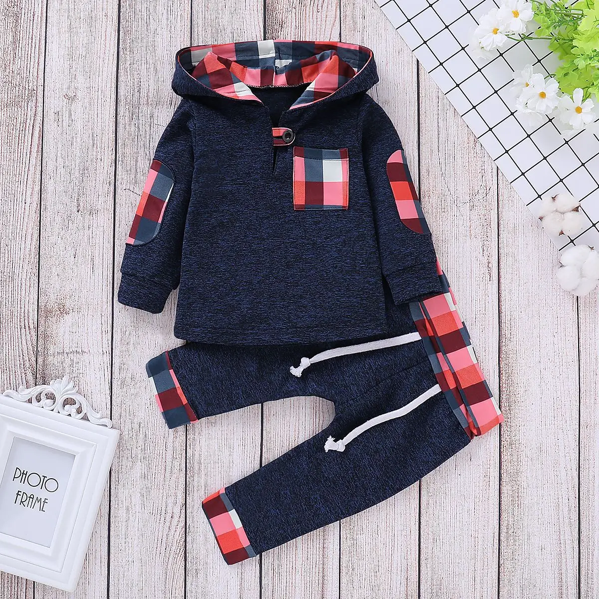 Newborn Baby Boy Clothes Autumn and Winter Plaid Hoodie Outfits Kids Long Sleeve Suit Casual children\'s Costume Infant Clothing