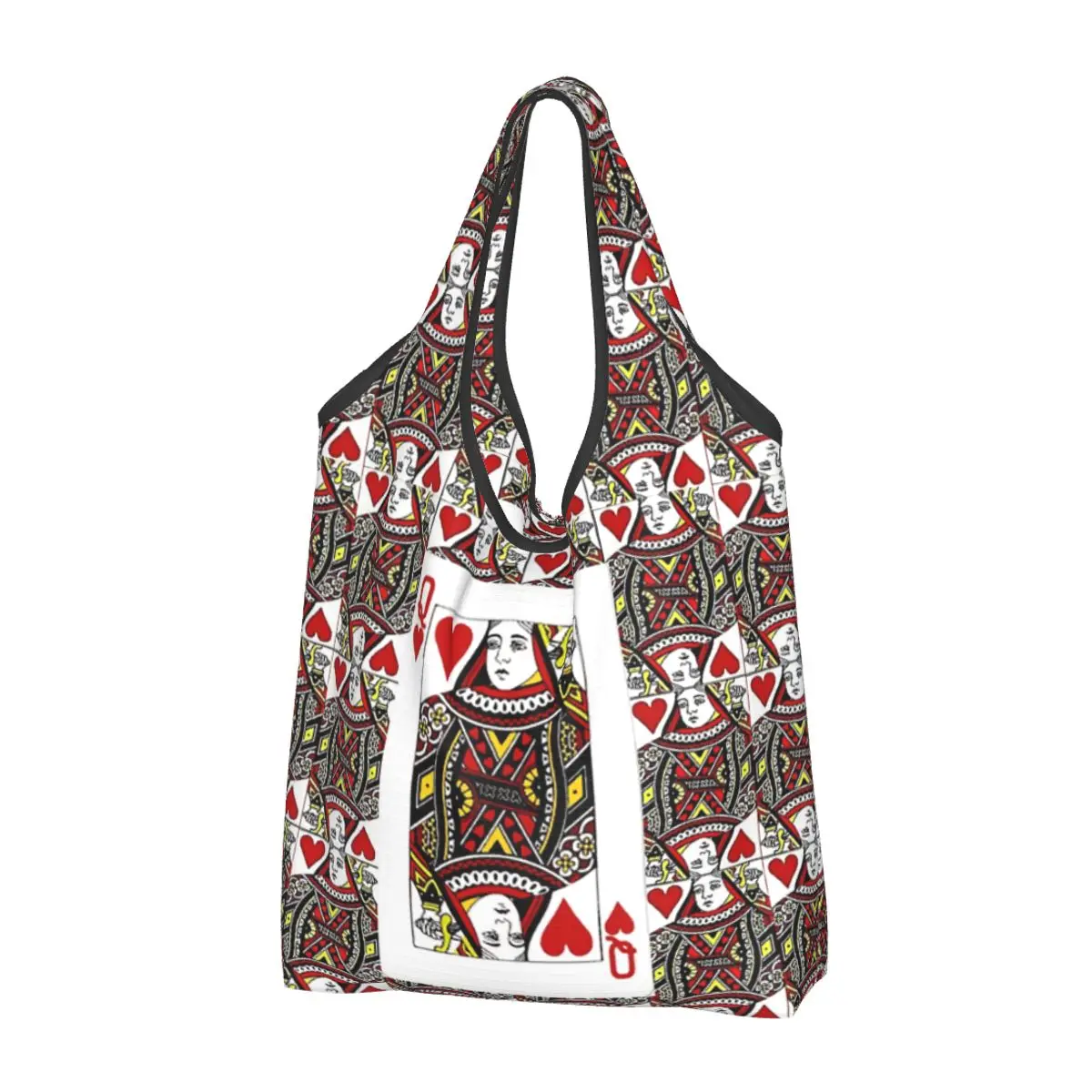 하트 오브 퀸 카드 놀이 아트워크 휴대용 토트 쇼핑백, 접이식 쇼퍼백, 식료품 핸드백 숄더백
