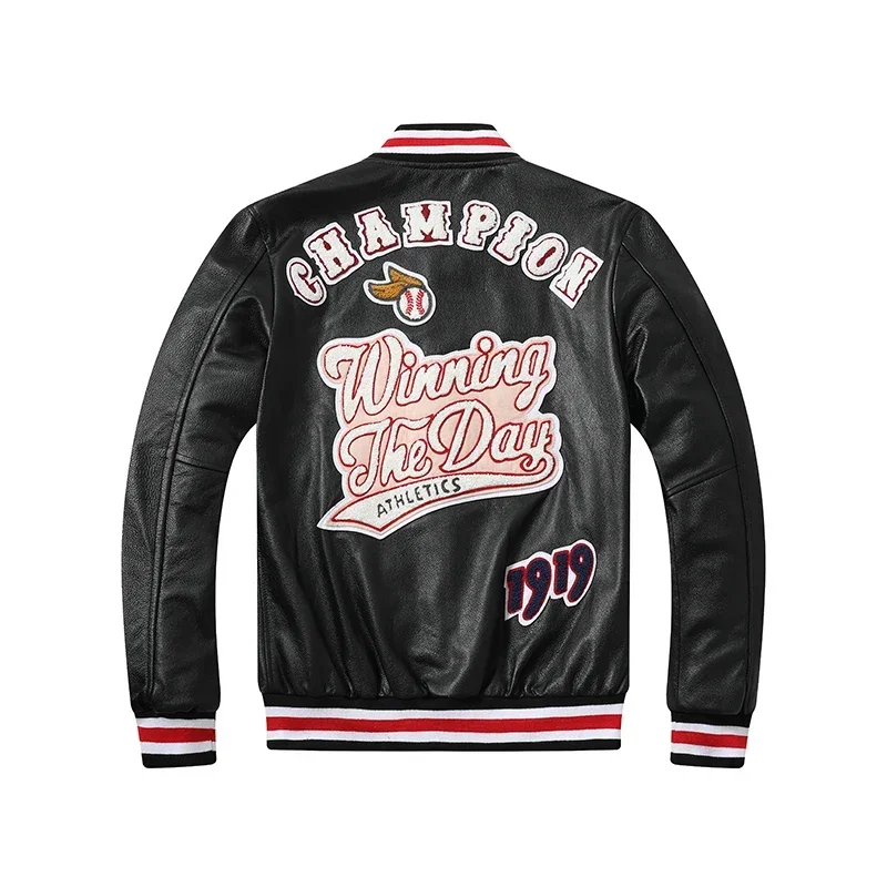 Новая мужская кожаная куртка из мягкой телячьей кожи с несколькими этикетками и вышивкой, короткий мотоциклетный топ с воротником-стойкой, черный