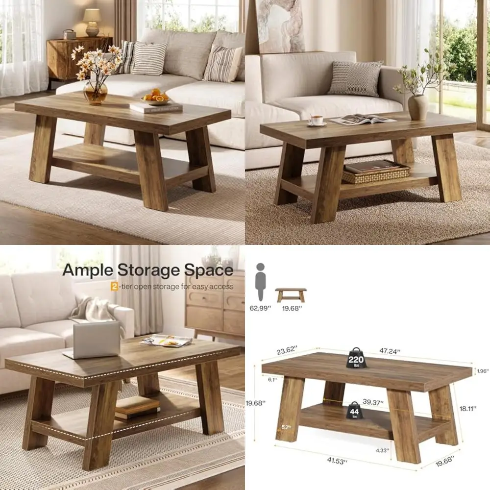 

Журнальный столик Tribesigns Farmhouse, журнальные столики в деревенском стиле для гостиной, прямоугольные деревянные столы для гостиной 47,24, 2-уровневые Cente