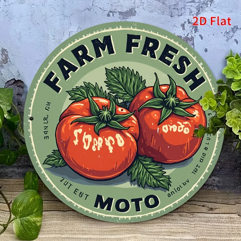 2D Flat - [2D Plane] 1pc of Funny Satirical Metal Tin Sign, Aluminum 20X20. Two Red Tomato Leaves, The Words 
