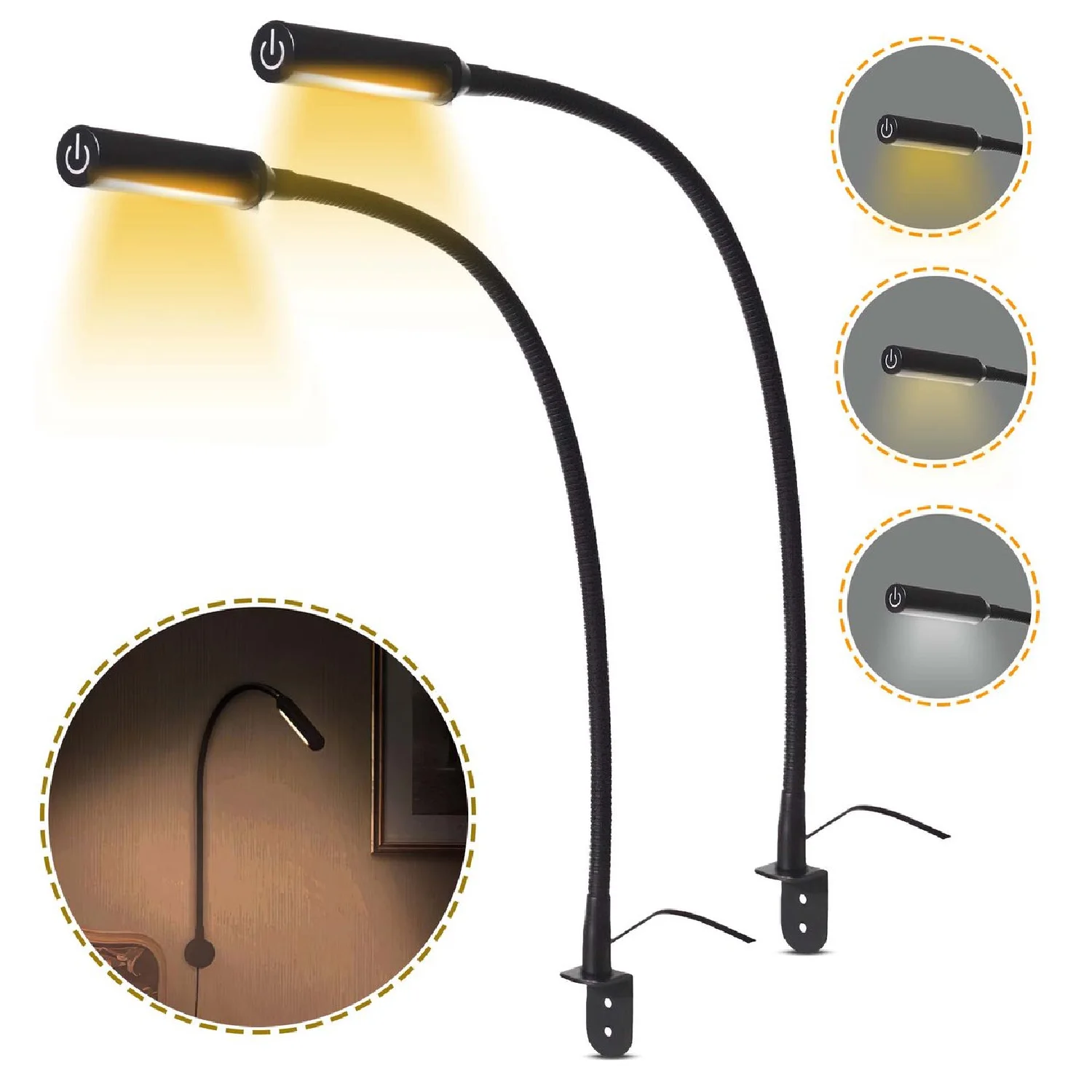 2pcs Reading Lamp for in Bed, Night Lamp Dimmable, Bed Lamp Bedroom, Reading Lamps Headboard, Reading Lamp for Adults
