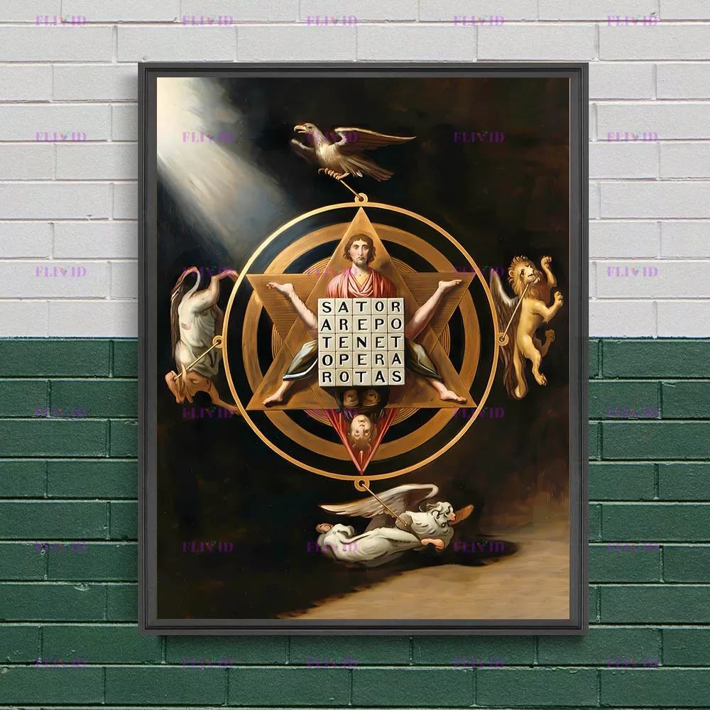 Mystical Masonic All-Seeing Eye And Sapientia Ouroboros Poster Print,Vintage Spiritual Alchemist Wall Art Canvas Decor Unframed