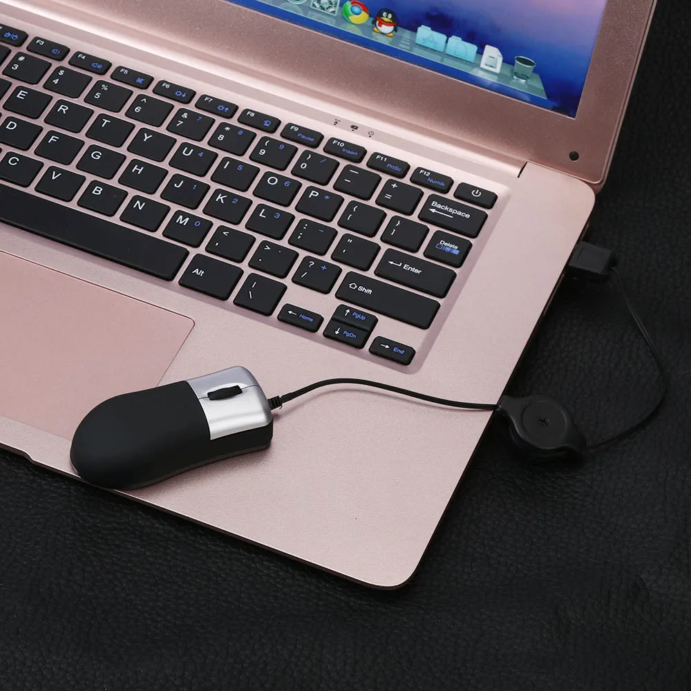 Notebook Optical Wheel Mouse PC Wired Mini USB Retractable For Laptop Scroll Mouse Low Noise Silent Portable Ergonomic Keys