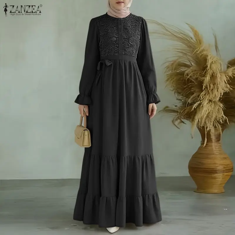 ZANZEA Ramadán musulmán Abaya vestido Eid mujeres elegante bordado vestidos de fiesta elegante Casual manga larga Patchwork bata