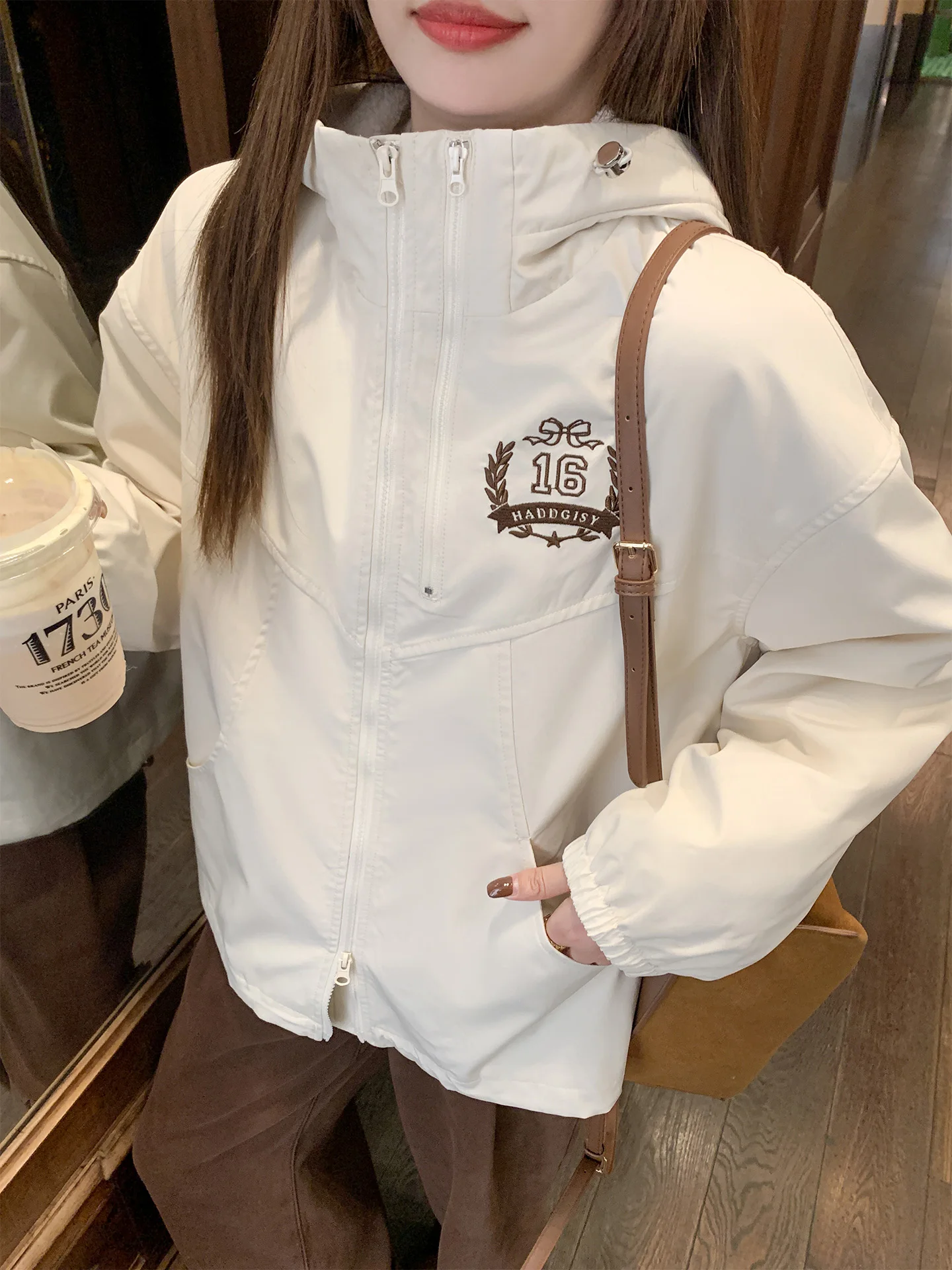 

Zeng XiaoXian Korean Sle Hooded Cotton Jaet Women's Winter New Fce Lined Warmth Plum Color Pilot Coat Cotton Outerwear