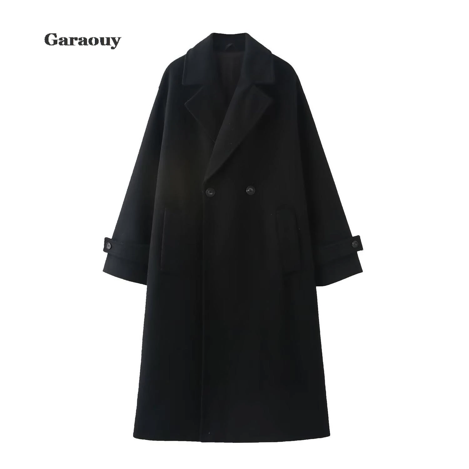 Garaouy Winter Coat For Women 2024 Solid Lapel Double Breasted Long Cardigan Top Female Pokcet Streetwear Woman New In OuterCoat