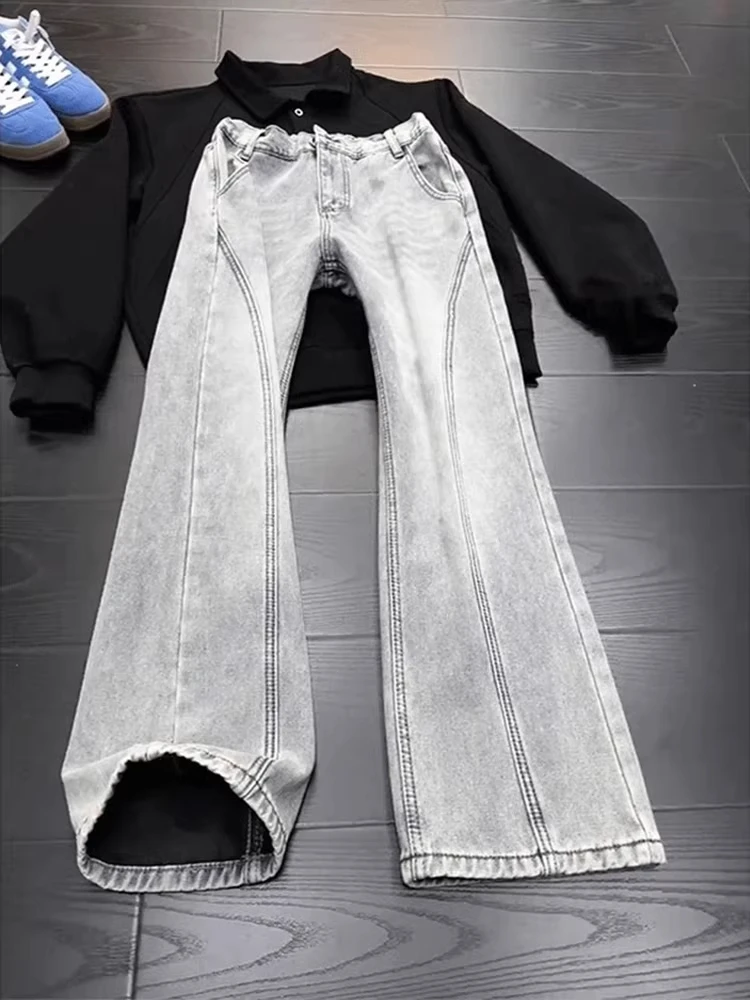 

Men's And Women's High Street Style Flared Jeans mid Waist Straight Leg Torn Design Casual Wear for Spring Season
