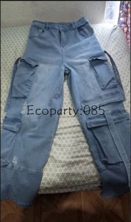 Fashionable Women Denim Trousers Solid Color Versatile Multi-pocket Casual Pants Large Size High Waist Jeans For Female 2025 New