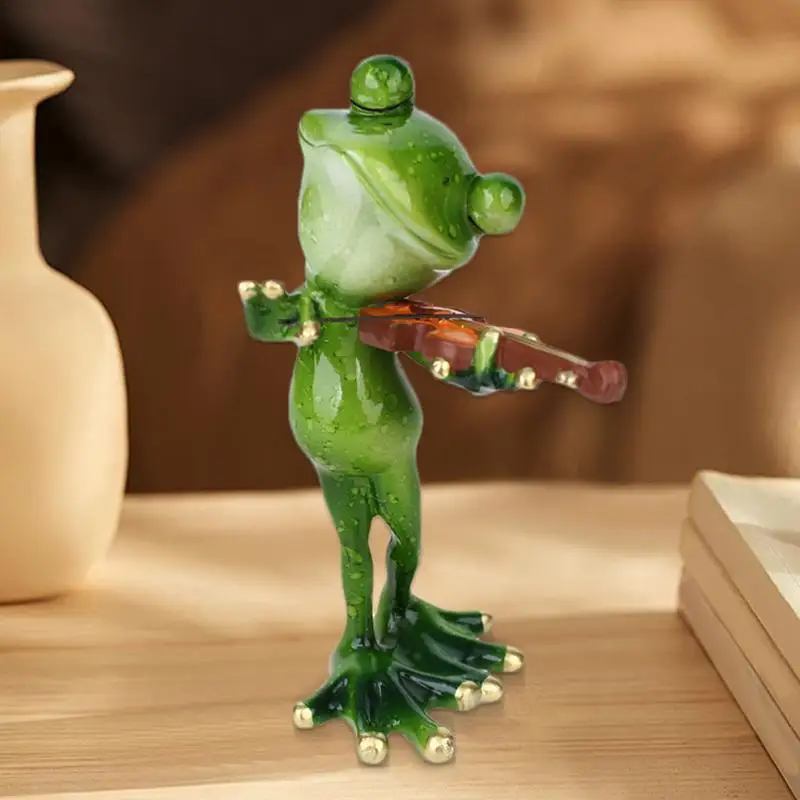 Frog Statue Novelty Cute Frog Garden Statue Resin Outdoor Accessory Figurine Guitar Violin Outdoor Decor Playing Guitar Statue