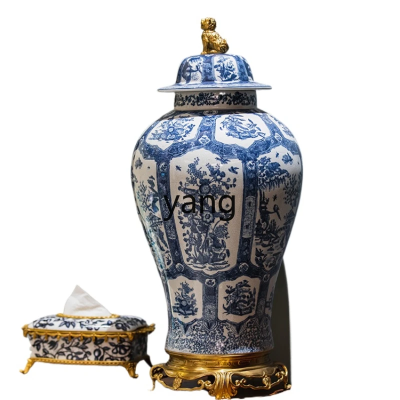 

Yjq Luxury Vase Flower Ceramic Blue and White Decoration Entrance Villa High-End Furnishings