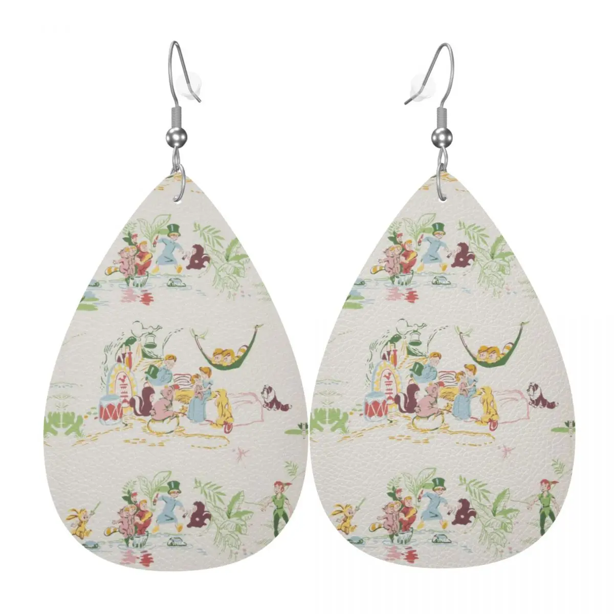 

Custom Drop Dangle Earrings Peter Pan And Wendy Leather Teardrop Earrings PVC Leather for Gifts Dainty Jewelry