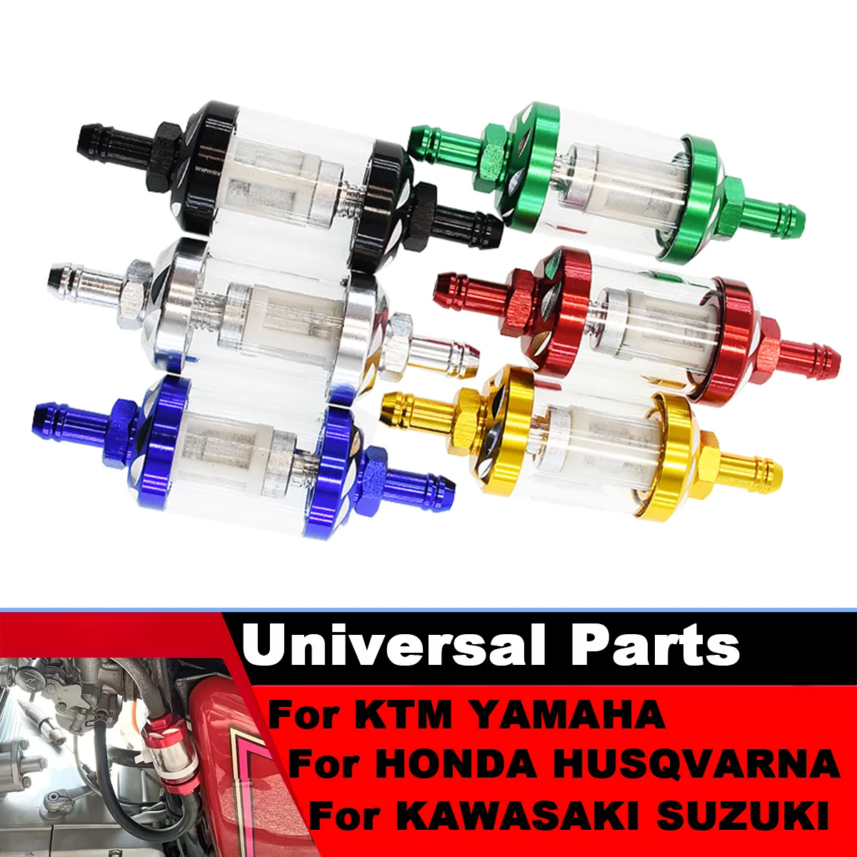 

For YAMAHA HONDA KAWASAKI KTM SUZUKI Dirt Pit Bike Universal 8mm CNC Aluminum Alloy Glass Gas Fuel Oil Filter Moto
