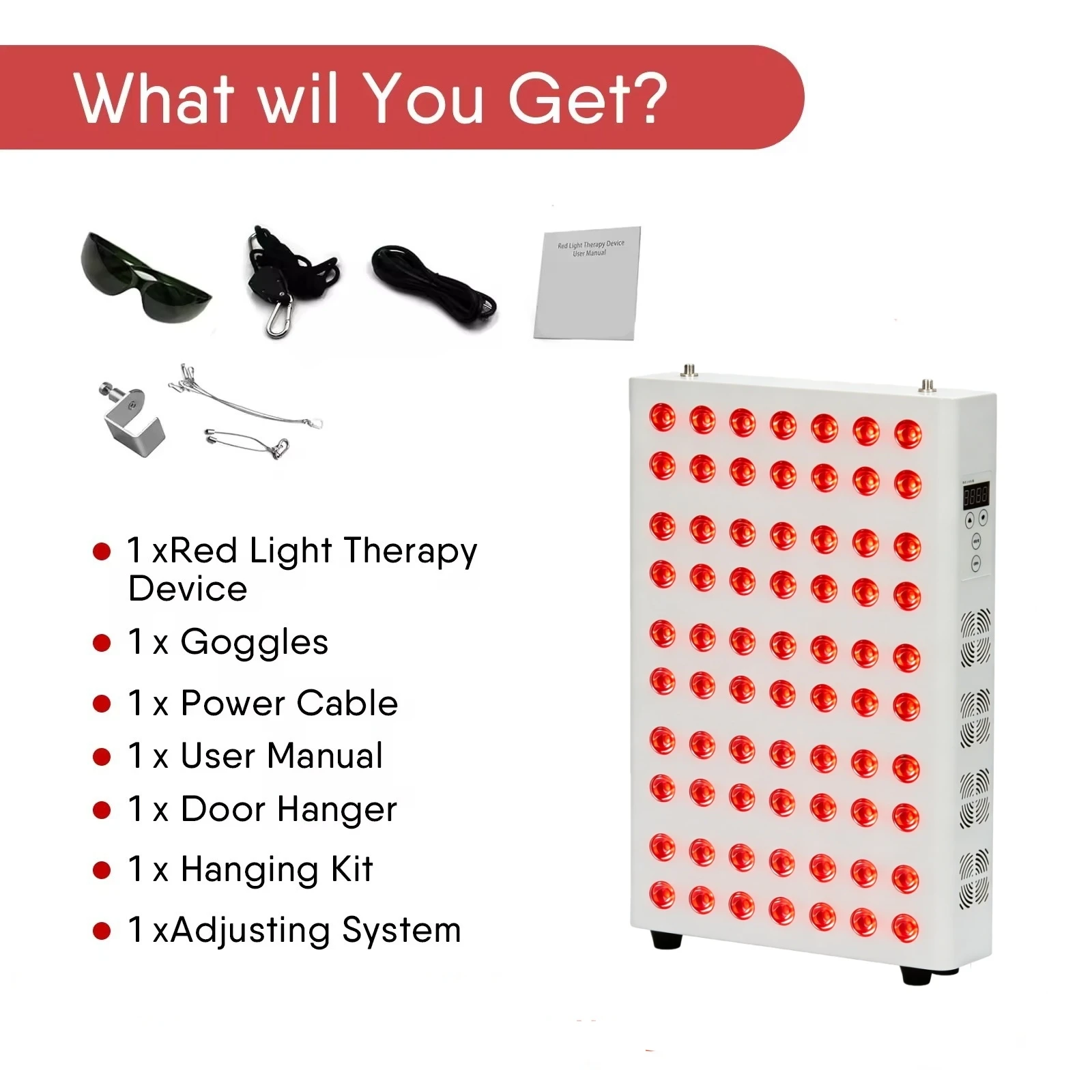 Panel do terapii światłem czerwonym LED z timerem, regulacją jasności, podwójnymi chipami LED 70/140/210, 660nm 630nm 850nm bliskie podczerwień do twarzy i całego ciała