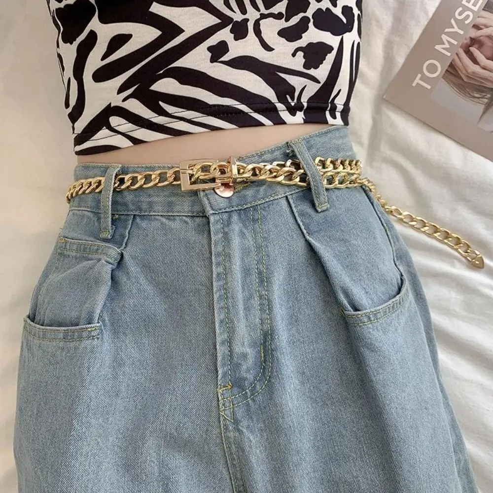 

Pin Buckle Waist Chain Fashion Hip Hop Punk Woman Belt Gold Silver Denim Belt