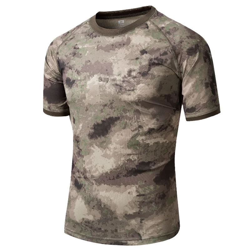 Python Pattern Camouflage Tactical T-shirt Mens Quick Drying Outdoor Training Combat Short Sleeved Tops Hunting Sports Tees