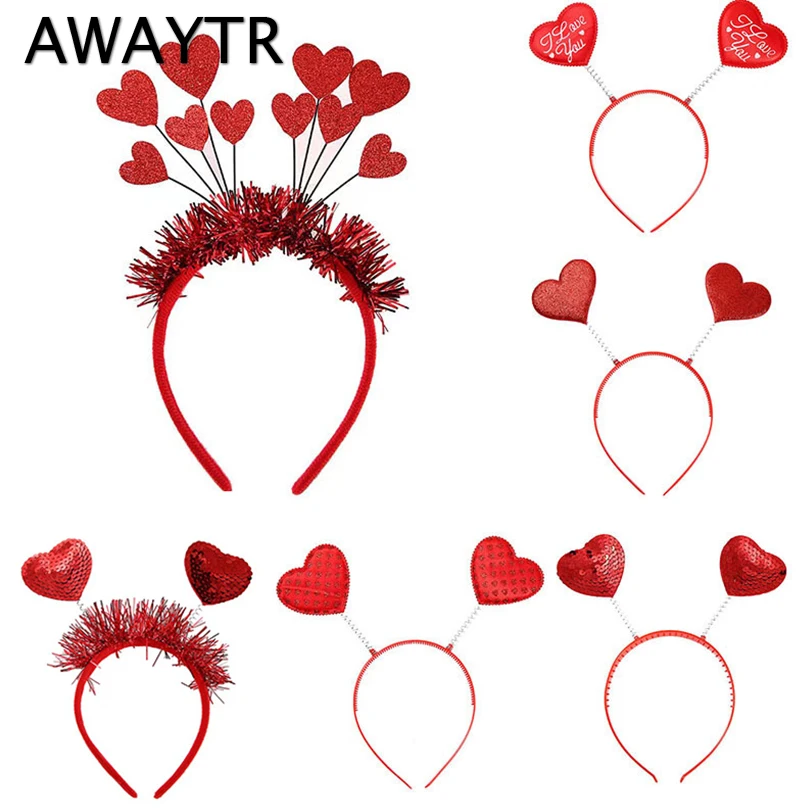 AWAYTR Lovely Red Heart Hair Hoop Hairband Furry Valentine\'s Day Heart Headband Party Headwear Rose Selling Hair Hoop